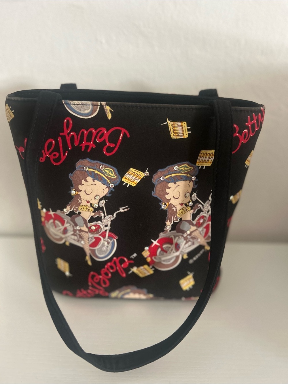 Betty Boop Black Tote with Red Motorcycle Accent